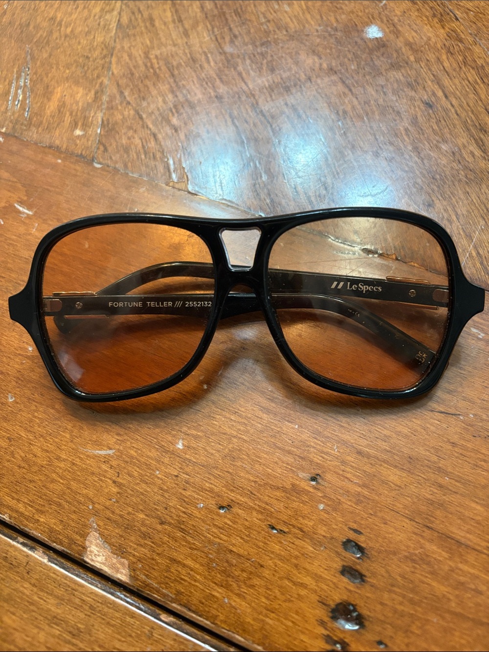 Le Specs Fortune Teller Black Frame Sunglasses with Amber Lenses - Aviator Style